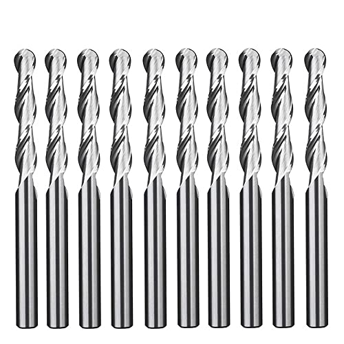 OVLIN Kugel Nasenbits - 10pcs 3,175 mm Schaftkugel Nasen Endmühle 2 Flöten Spiralfräsenschneider CNC Gravurschnitzrouter Bit for Holz MDF PVC Werkzeugsatz (Cutting Edge Length : 3.175x2x17) von OVLIN