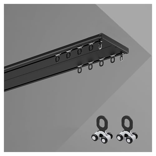Ultradünnes 11-mm-Deckenvorhangschienensystem mit 4-Rad-Leisegleitern aus Manganstahl – verschiebbarer Raumteiler für transparente und verdunkelnde Vorhänge(Nero,5.3m/17.4ft) von OVOGGPAN