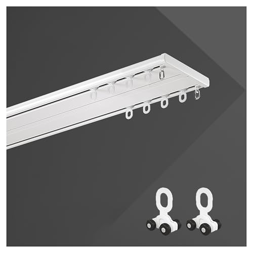 Ultradünnes 11-mm-Deckenvorhangschienensystem mit 4-Rad-Leisegleitern aus Manganstahl – verschiebbarer Raumteiler für transparente und verdunkelnde Vorhänge(Wit,5.7m/18.7ft) von OVOGGPAN