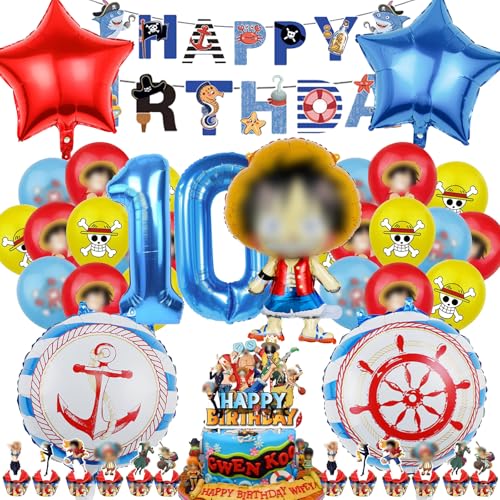 OVOparty 35 Stück One Piec Geburtstagsdeko 10 Jahre Junge, One Piec Geburtstag Party Set, Luftballons Geburtstag Set, Kindergeburtstag Ballons Set, Party Deko Geburtstag Set für Kinder (10) von OVOparty