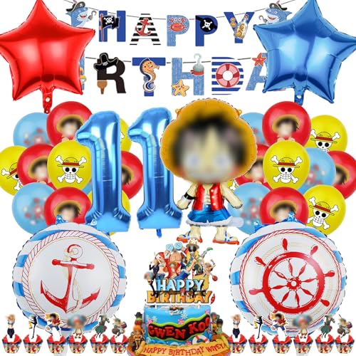 OVOparty 35 Stück One Piec Geburtstagsdeko 11 Jahre Junge, One Piec Geburtstag Party Set, Luftballons Geburtstag Set, Kindergeburtstag Ballons Set, Party Deko Geburtstag Set für Kinder (11) von OVOparty