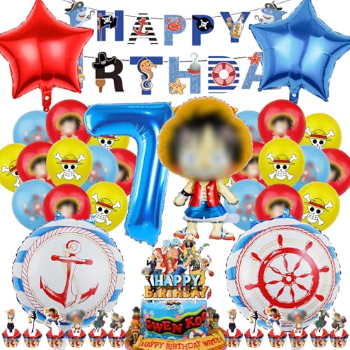 OVOparty 35 Stück One Piec Geburtstagsdeko 7 Jahre Junge, One Piec Geburtstag Party Set, Luftballons Geburtstag Set, Kindergeburtstag Ballons Set, Party Deko Geburtstag Set für Kinder (7) von OVOparty