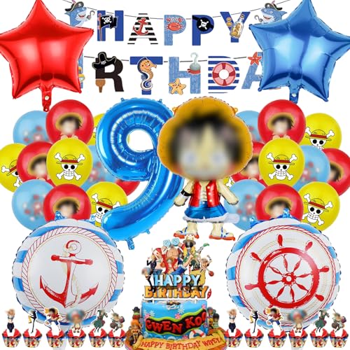 OVOparty 35 Stück One Piec Geburtstagsdeko 9 Jahre Junge, One Piec Geburtstag Party Set, Luftballons Geburtstag Set, Kindergeburtstag Ballons Set, Party Deko Geburtstag Set für Kinder (9) von OVOparty
