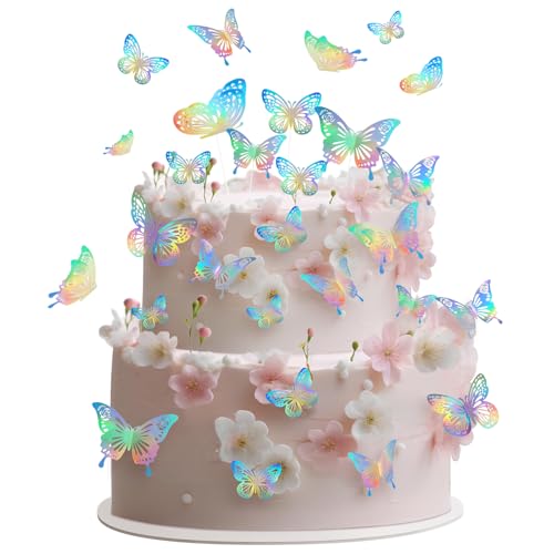 OVOparty 36 Stück Schmetterlings Tortendeko Mädchen, Kuchen Deko Kindergeburtstag, Cake Topper Set, Happy Birthday Topper für Kinder Geburtstag Party Kuchen Dekoration Supplies (A) von OVOparty