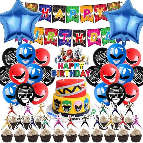 OVOparty 46 Stück Powe Ranges Geburtstagsdeko Junge, Powe Ranges Luftballons Geburtstag Set, Kindergeburtstag Folienballon, Geburtstag Party Deko Ballons Set für Kinder (A) von OVOparty