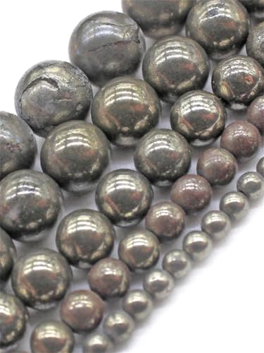 OWEIEYEU Natürliche Eisen-Pyrit-Stein, rund, lose Perlen für Schmuckherstellung, Armband, Halskette, Bastelperlen, Gelb, 2 mm, ca. 180 Perlen von OWEIEYEU