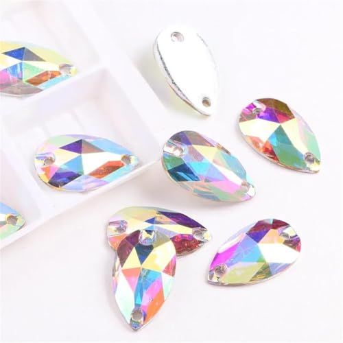 Strass, Kunstharz, Tropfenform, flache Rückseite, Nähstein mit 2 Löchern für Kleider, 7 x 12 mm, 200 Stück von OWEIEYEU