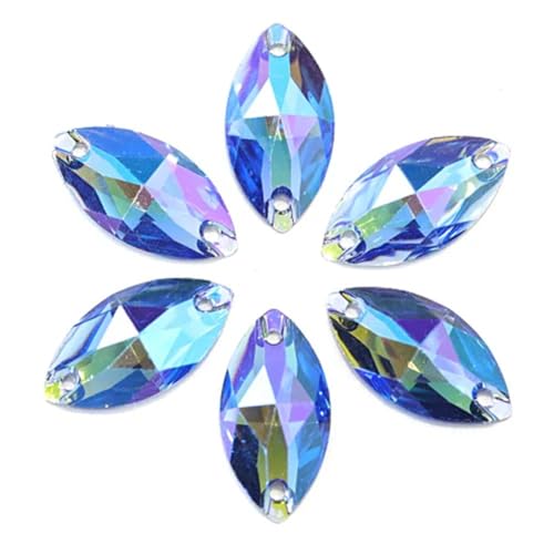 Strasssteine zum Aufnähen, Marquiseschliff, Kunstharz, zum Aufnähen, für Kleidung, Schuhe, Taschen, SaphirAB, 6 x 12 mm, 100 Stück Strasssteine zum Aufnähen, Marquiseschliff, Kunstharz, zum Aufnähen, für Kleidung, Schuhe, Taschen, SaphirAB, 6 x 12 mm, 100 Stück von OWEIEYEU
