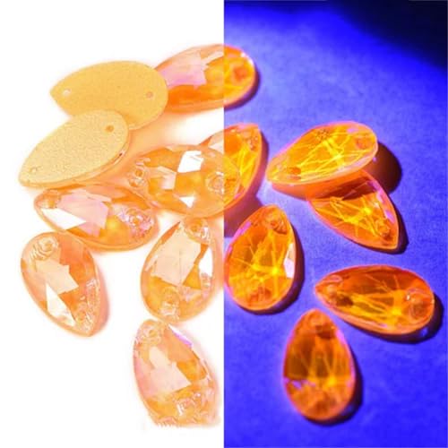 Strasssteine zum Aufnähen in Tropfenform, flache Rückseite, Glasstrass, fluoreszierend, Neon-Strass für Hochzeitskleid, Orange, Gelb, AB, 13 x 22 mm, 20 Stück Strasssteine zum Aufnähen in Tropfenform, flache Rückseite, Glasstrass, fluoreszierend, Neon-Strass für Hochzeitskleid, Orange, Gelb, AB, 13 x 22 mm, 20 Stück von OWEIEYEU