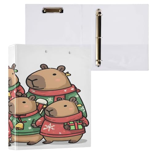 Capybala Ringbuch mit 3,8 cm (1,5 Zoll) Klemmbrett für Schul-/Bürobedarf, Weihnachten, Capybala, Ordner, Organizer, hält 200 Blatt mit Innentaschen, 1 Stück von OWFKAY