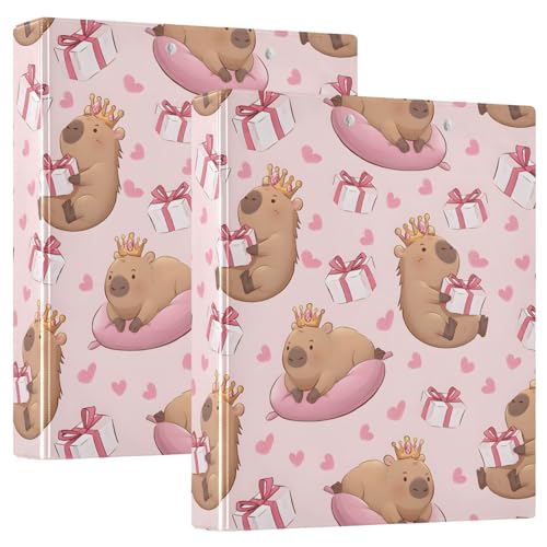 Capybara Ringbuch mit 3 Ringen, 3,8 cm, mit Klemmbrett für Schul-/Bürobedarf, Kronenherz, Ordner, Organizer, hält 200 Blatt mit Innentaschen, 1 Stück von OWFKAY