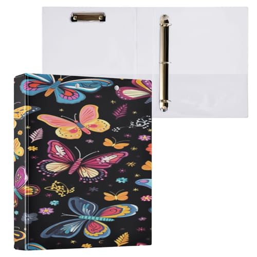 Moedern Ringbuch mit 3 Ringen, 3,8 cm mit Klemmbrett für Schul-/Bürobedarf, bunte Schmetterlinge, Ordner, Organizer, hält 200 Blatt mit Innentaschen von OWFKAY