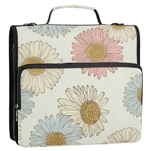 OWFKAY 3-Ringbuch-Tasche mit Reißverschluss, Blooming Daisy Multi-Taschen, Organizer mit Schultergurt und Griff OWFKAY 3-Ringbuch-Tasche mit Reißverschluss, Blooming Daisy Multi-Taschen, Organizer mit Schultergurt und Griff von OWFKAY
