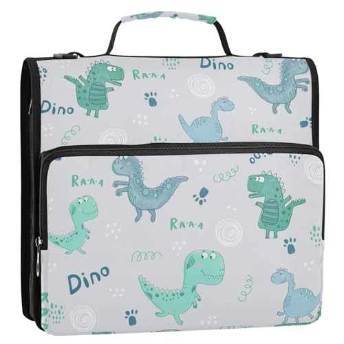 OWFKAY 3-Ringbuch-Tasche mit Reißverschluss, Dinosaurier auf grauem Hintergrund, mehrere Taschen, Organizer mit Schultergurt und Griff OWFKAY 3-Ringbuch-Tasche mit Reißverschluss, Dinosaurier auf grauem Hintergrund, mehrere Taschen, Organizer mit Schultergurt und Griff von OWFKAY