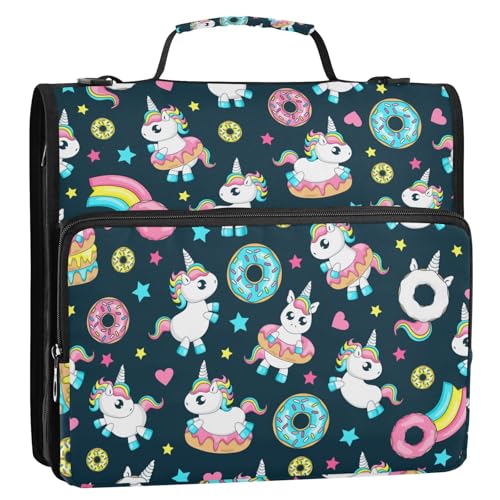 OWFKAY 3-Ringbuch-Tasche mit Reißverschluss, Donut-Einhorn, mehrere Taschen, Organizer mit Schultergurt und Griff OWFKAY 3-Ringbuch-Tasche mit Reißverschluss, Donut-Einhorn, mehrere Taschen, Organizer mit Schultergurt und Griff von OWFKAY
