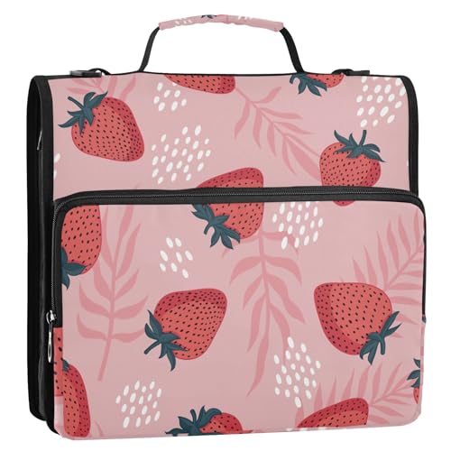 OWFKAY 3-Ringbuch-Tasche mit Reißverschluss, Erdbeer-, gepunktete Blätter, mehrere Taschen, Organizer mit Schultergurt und Griff OWFKAY 3-Ringbuch-Tasche mit Reißverschluss, Erdbeer-, gepunktete Blätter, mehrere Taschen, Organizer mit Schultergurt und Griff von OWFKAY