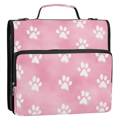 OWFKAY 3-Ringbuch-Tasche mit Reißverschluss, Hundekralle mit rosa Multi-Taschen, Organizer mit Schultergurt und Griff OWFKAY 3-Ringbuch-Tasche mit Reißverschluss, Hundekralle mit rosa Multi-Taschen, Organizer mit Schultergurt und Griff von OWFKAY