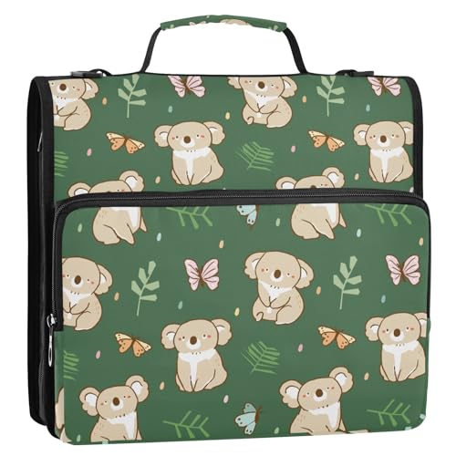 OWFKAY 3-Ringbuch-Tasche mit Reißverschluss, Koalabär und Schmetterling, mehrere Taschen, Organizer mit Schultergurt und Griff OWFKAY 3-Ringbuch-Tasche mit Reißverschluss, Koalabär und Schmetterling, mehrere Taschen, Organizer mit Schultergurt und Griff von OWFKAY