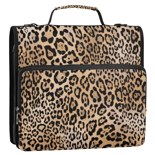 OWFKAY 3-Ringbuch-Tasche mit Reißverschluss, Leopardenmuster, mehrere Taschen, Organizer mit Schultergurt und Griff OWFKAY 3-Ringbuch-Tasche mit Reißverschluss, Leopardenmuster, mehrere Taschen, Organizer mit Schultergurt und Griff von OWFKAY