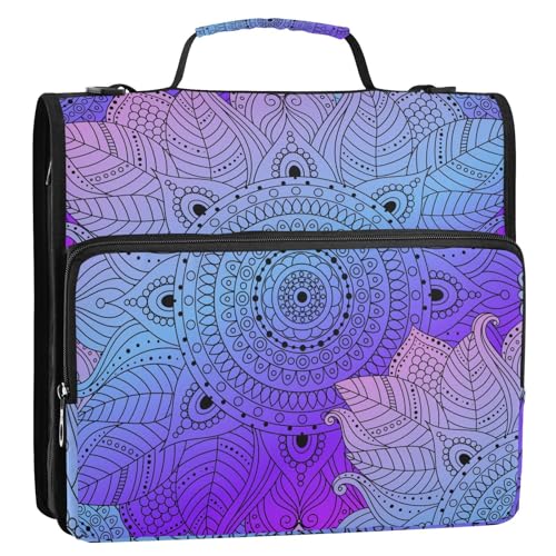 OWFKAY 3-Ringbuch-Tasche mit Reißverschluss, Mandala, Lotsu, Boho, ethnisch, mehrere Taschen, Organizer mit Schultergurt und Griff von OWFKAY