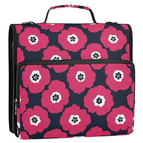OWFKAY 3-Ringbuch-Tasche mit Reißverschluss, Mohnblumen-Druck, mehrere Taschen, Organizer mit Schultergurt und Griff OWFKAY 3-Ringbuch-Tasche mit Reißverschluss, Mohnblumen-Druck, mehrere Taschen, Organizer mit Schultergurt und Griff von OWFKAY