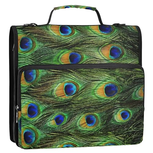 OWFKAY 3-Ringbuch-Tasche mit Reißverschluss, Pfauenfedern, Organizer mit Schultergurt und Griff OWFKAY 3-Ringbuch-Tasche mit Reißverschluss, Pfauenfedern, Organizer mit Schultergurt und Griff von OWFKAY