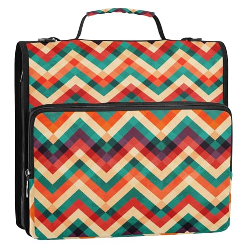 OWFKAY 3-Ringbuch-Tasche mit Reißverschluss, Retro-Zick-Zack-Design, geometrisch, mehrere Taschen, Organizer mit Schultergurt und Griff OWFKAY 3-Ringbuch-Tasche mit Reißverschluss, Retro-Zick-Zack-Design, geometrisch, mehrere Taschen, Organizer mit Schultergurt und Griff von OWFKAY