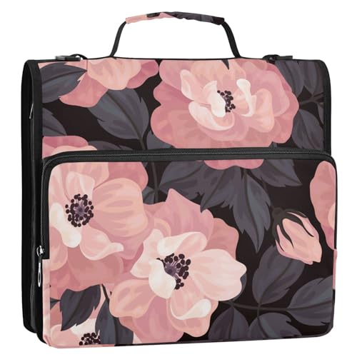 OWFKAY 3-Ringbuch-Tasche mit Reißverschluss, Rosen und dunkle Blätter, mehrere Taschen, Organizer mit Schultergurt und Griff OWFKAY 3-Ringbuch-Tasche mit Reißverschluss, Rosen und dunkle Blätter, mehrere Taschen, Organizer mit Schultergurt und Griff von OWFKAY