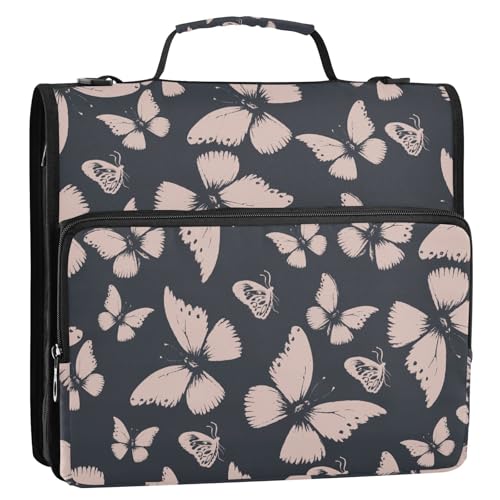 OWFKAY 3-Ringbuch-Tasche mit Reißverschluss, Schmetterlinge, nahtloses Muster, mehrere Taschen, Organizer mit Schultergurt und Griff OWFKAY 3-Ringbuch-Tasche mit Reißverschluss, Schmetterlinge, nahtloses Muster, mehrere Taschen, Organizer mit Schultergurt und Griff von OWFKAY