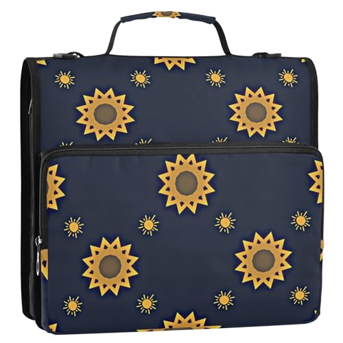 OWFKAY 3-Ringbuch-Tasche mit Reißverschluss, Sonne, geometrische Sterne, mehrere Taschen, Organizer mit Schultergurt und Griff OWFKAY 3-Ringbuch-Tasche mit Reißverschluss, Sonne, geometrische Sterne, mehrere Taschen, Organizer mit Schultergurt und Griff von OWFKAY
