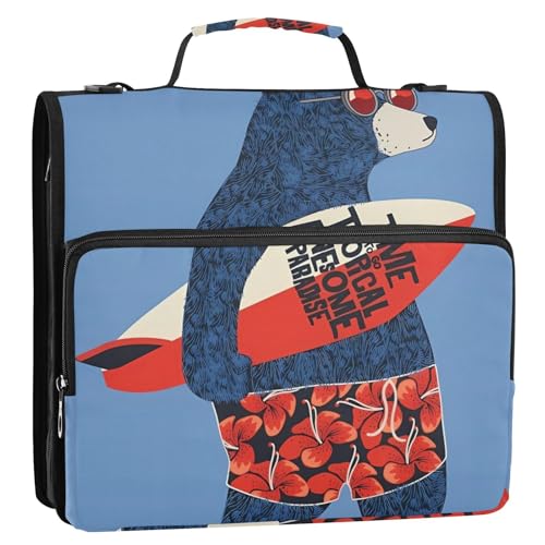 OWFKAY 3-Ringbuch-Tasche mit Reißverschluss, Strandbär, Organizer mit mehreren Taschen, Schultergurt und Griff OWFKAY 3-Ringbuch-Tasche mit Reißverschluss, Strandbär, Organizer mit mehreren Taschen, Schultergurt und Griff von OWFKAY