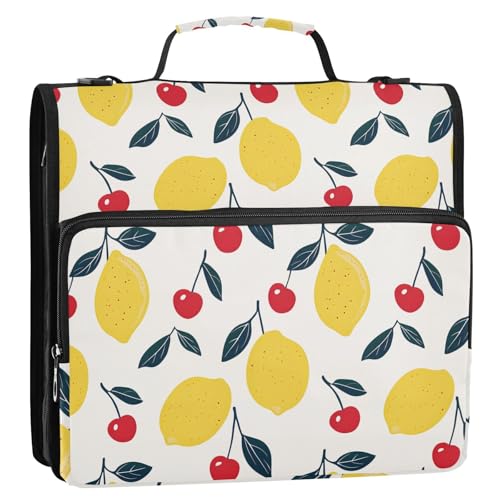 OWFKAY 3-Ringbuch-Tasche mit Reißverschluss, Zitronen-Kirsch-Muster, mehrere Taschen, Organizer mit Schultergurt und Griff OWFKAY 3-Ringbuch-Tasche mit Reißverschluss, Zitronen-Kirsch-Muster, mehrere Taschen, Organizer mit Schultergurt und Griff von OWFKAY