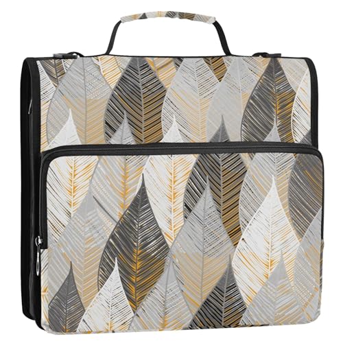 OWFKAY 3-Ringbuch-Tasche mit Reißverschluss, abstrakte Blätter, Gelb, mehrere Taschen, Organizer mit Schultergurt und Griff OWFKAY 3-Ringbuch-Tasche mit Reißverschluss, abstrakte Blätter, Gelb, mehrere Taschen, Organizer mit Schultergurt und Griff von OWFKAY