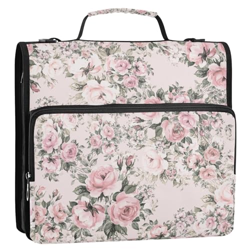 OWFKAY 3-Ringbuch-Tasche mit Reißverschluss, abstraktes Blumenmuster, rosa Multi-Taschen, Organizer mit Schultergurt und Griff OWFKAY 3-Ringbuch-Tasche mit Reißverschluss, abstraktes Blumenmuster, rosa Multi-Taschen, Organizer mit Schultergurt und Griff von OWFKAY