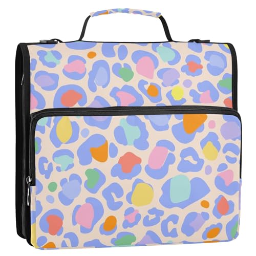 OWFKAY 3-Ringbuch-Tasche mit Reißverschluss, buntes Leopardenmuster, Organizer mit Schultergurt und Griff OWFKAY 3-Ringbuch-Tasche mit Reißverschluss, buntes Leopardenmuster, Organizer mit Schultergurt und Griff von OWFKAY