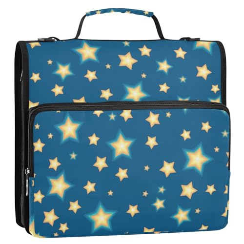OWFKAY 3-Ringbuch-Tasche mit Reißverschluss, gelbe glitzernde Sterne, Organizer mit Schultergurt und Griff OWFKAY 3-Ringbuch-Tasche mit Reißverschluss, gelbe glitzernde Sterne, Organizer mit Schultergurt und Griff von OWFKAY