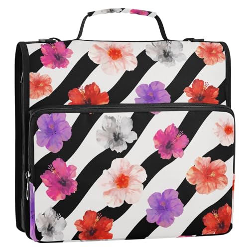 OWFKAY 3-Ringbuch-Tasche mit Reißverschluss, geometrische Streifen, mehrere Taschen, Organizer mit Schultergurt und Griff OWFKAY 3-Ringbuch-Tasche mit Reißverschluss, geometrische Streifen, mehrere Taschen, Organizer mit Schultergurt und Griff von OWFKAY