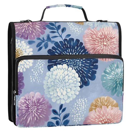 OWFKAY 3-Ringbuch-Tasche mit Reißverschluss, große radiale Blumen, mehrere Taschen, Organizer mit Schultergurt und Griff OWFKAY 3-Ringbuch-Tasche mit Reißverschluss, große radiale Blumen, mehrere Taschen, Organizer mit Schultergurt und Griff von OWFKAY