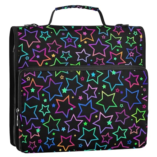 OWFKAY 3-Ringbuch-Tasche mit Reißverschluss, helle Neon-Sterne, Organizer mit Schultergurt und Griff OWFKAY 3-Ringbuch-Tasche mit Reißverschluss, helle Neon-Sterne, Organizer mit Schultergurt und Griff von OWFKAY