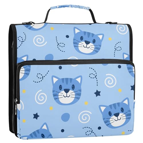 OWFKAY 3-Ringbuch-Tasche mit Reißverschluss, lustige Katze auf blauem Multi-Taschen, Organizer mit Schultergurt und Griff OWFKAY 3-Ringbuch-Tasche mit Reißverschluss, lustige Katze auf blauem Multi-Taschen, Organizer mit Schultergurt und Griff von OWFKAY