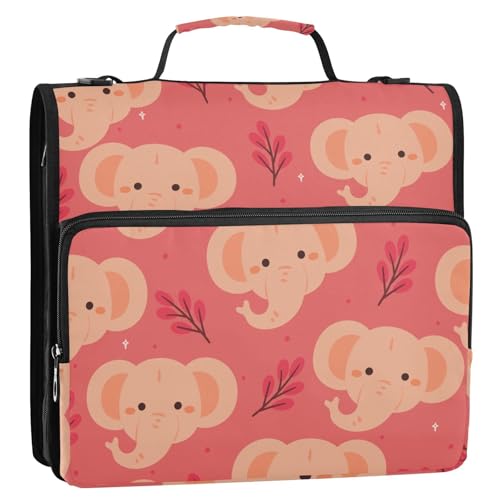 OWFKAY 3-Ringbuch-Tasche mit Reißverschluss, niedlicher Baby-Elefanten-Organizer mit mehreren Taschen, Schultergurt und Griff OWFKAY 3-Ringbuch-Tasche mit Reißverschluss, niedlicher Baby-Elefanten-Organizer mit mehreren Taschen, Schultergurt und Griff von OWFKAY