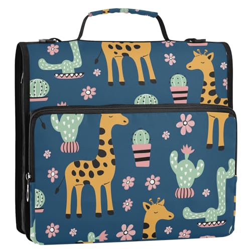 OWFKAY 3-Ringbuch-Tasche mit Reißverschluss, niedlicher Giraffen- und Kaktus-Organizer mit mehreren Taschen, Schultergurt und Griff OWFKAY 3-Ringbuch-Tasche mit Reißverschluss, niedlicher Giraffen- und Kaktus-Organizer mit mehreren Taschen, Schultergurt und Griff von OWFKAY