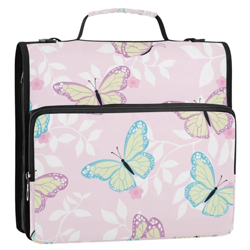 OWFKAY 3-Ringbuch-Tasche mit Reißverschluss, niedlicher Schmetterling auf rosa Blume, Organizer mit Schultergurt und Griff OWFKAY 3-Ringbuch-Tasche mit Reißverschluss, niedlicher Schmetterling auf rosa Blume, Organizer mit Schultergurt und Griff von OWFKAY