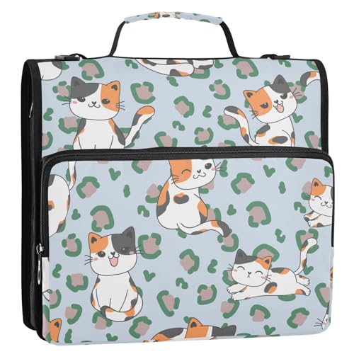 OWFKAY 3-Ringbuch-Tasche mit Reißverschluss, niedliches Katzen- und Leopardenmuster, mehrere Taschen, Organizer mit Schultergurt und Griff OWFKAY 3-Ringbuch-Tasche mit Reißverschluss, niedliches Katzen- und Leopardenmuster, mehrere Taschen, Organizer mit Schultergurt und Griff von OWFKAY