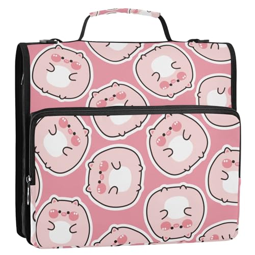 OWFKAY 3-Ringbuch-Tasche mit Reißverschluss, niedliches fettes Schwein auf rosa Hintergrund, mehrere Taschen, Organizer mit Schultergurt und Griff OWFKAY 3-Ringbuch-Tasche mit Reißverschluss, niedliches fettes Schwein auf rosa Hintergrund, mehrere Taschen, Organizer mit Schultergurt und Griff von OWFKAY