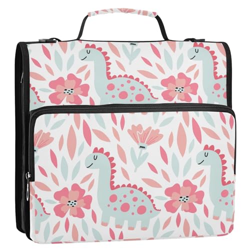OWFKAY 3-Ringbuch-Tasche mit Reißverschluss, niedliches rosa und blaues Doodle Dino, Organizer mit mehreren Taschen, Schultergurt und Griff OWFKAY 3-Ringbuch-Tasche mit Reißverschluss, niedliches rosa und blaues Doodle Dino, Organizer mit mehreren Taschen, Schultergurt und Griff von OWFKAY