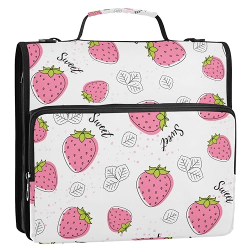 OWFKAY 3-Ringbuch-Tasche mit Reißverschluss, rosa Erdbeere, Organizer mit Schultergurt und Griff OWFKAY 3-Ringbuch-Tasche mit Reißverschluss, rosa Erdbeere, Organizer mit Schultergurt und Griff von OWFKAY