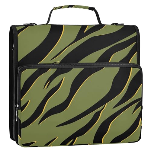 OWFKAY 3-Ringbuch-Tasche mit Reißverschluss, schwarz-grünes Zebramuster, mehrere Taschen, Organizer mit Schultergurt und Griff OWFKAY 3-Ringbuch-Tasche mit Reißverschluss, schwarz-grünes Zebramuster, mehrere Taschen, Organizer mit Schultergurt und Griff von OWFKAY
