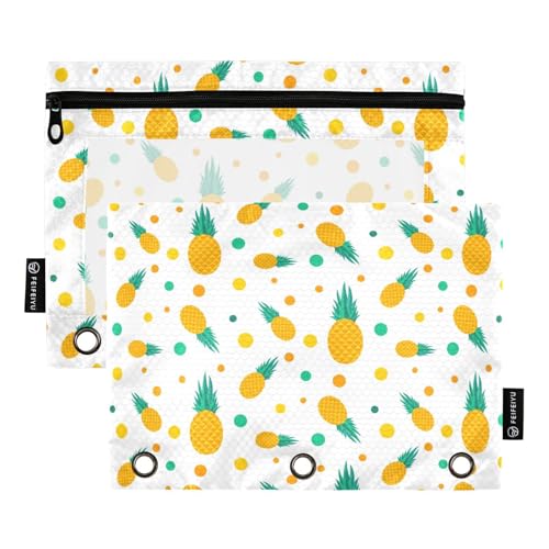 OWFKAY 4670023 Federmäppchen für 3-Ring-Ordner, Großpackung, 3 Löcher, Reißverschluss, mit transparentem Fenster, tropische Ananas-Fruchtgelb, 2 Stück von OWFKAY