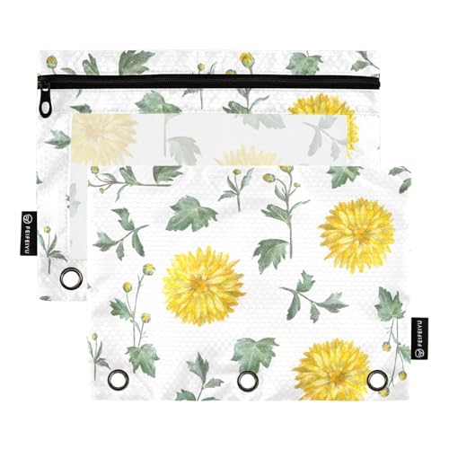 OWFKAY Federmäppchen für 3-Ring-Ordner, Großpackung mit 3 Löchern, Reißverschlussbeutel mit transparentem Fenster, gelbe Chrysanthemen-Blume, grünes Blatt OWFKAY Federmäppchen für 3-Ring-Ordner, Großpackung mit 3 Löchern, Reißverschlussbeutel mit transparentem Fenster, gelbe Chrysanthemen-Blume, grünes Blatt von OWFKAY